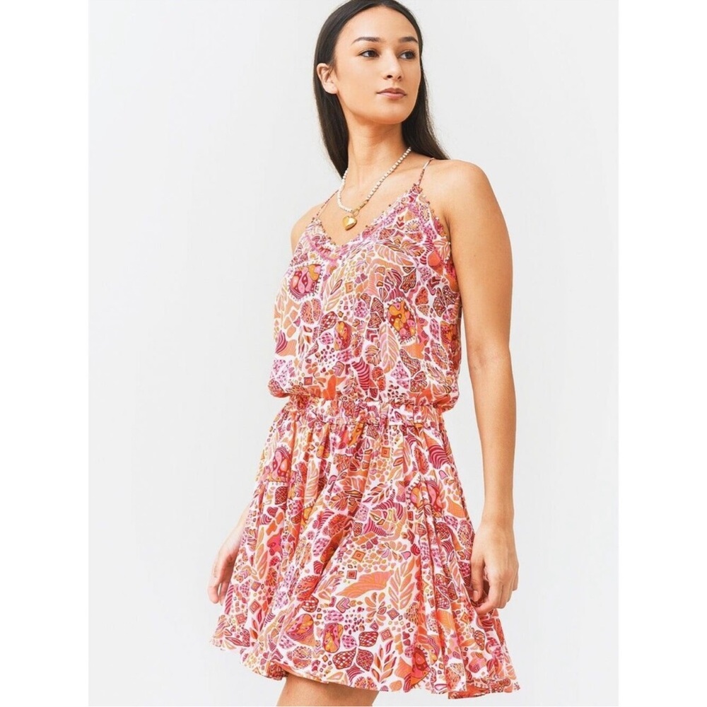 Poupette St Barth Laurie dress pink orange mini beaded XS